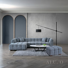 ALUXO® Tribeca Bubble Left Hand Corner Sofa – Iron Grey Bouclé Fabric