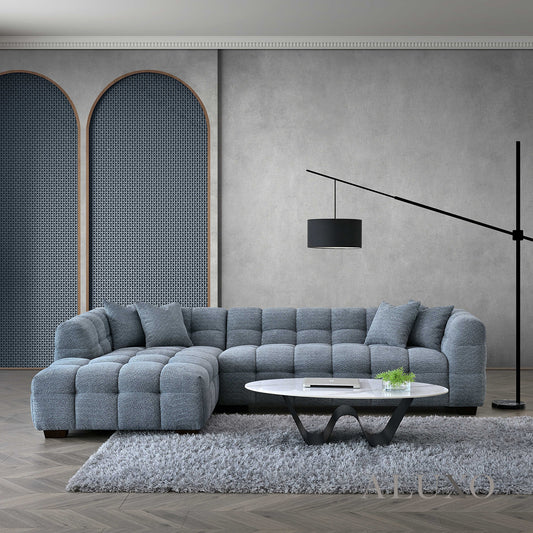 ALUXO® Tribeca Bubble Left Hand Corner Sofa – Iron Grey Bouclé Fabric
