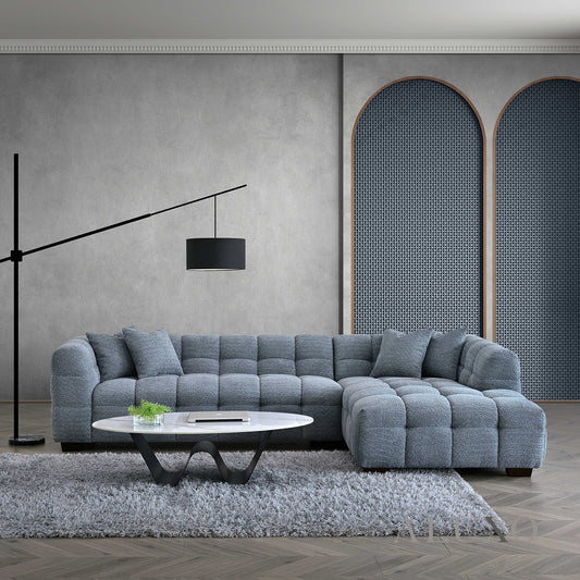 ALUXO® Tribeca Bubble Right Hand Corner Sofa – Iron Grey Bouclé Fabric