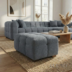 ALUXO® Tribeca Bubble Upholstered Footstool – Iron Grey Bouclé