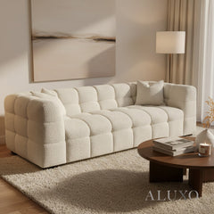(PRE-ORDER) ALUXO® Tribeca Bubble 3 Seater Sofa – Oatmeal Beige Bouclé