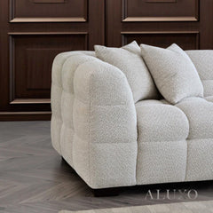 ALUXO® Tribeca Bubble Sofa Collection in Oatmeal Beige Bouclé – 3/4 Seater Sofa, Armchair & Footstool