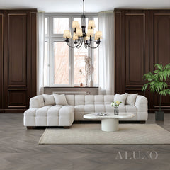 ALUXO® Tribeca Bubble Left Hand Corner Sofa – Oatmeal Beige Bouclé Fabric