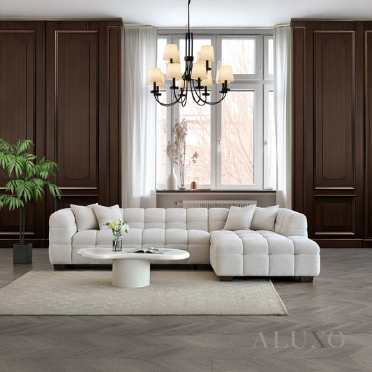 ALUXO® Tribeca Bubble Right Hand Corner Sofa – Oatmeal Beige Bouclé Fabric