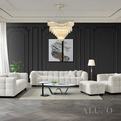 ALUXO® Tribeca Bubble Sofa Collection in Oatmeal Beige Bouclé – 3/4 Seater Sofa, Armchair & Footstool