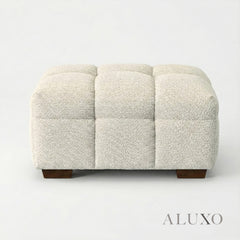 (PRE-ORDER) ALUXO® Tribeca Bubble Upholstered Footstool – Oatmeal Beige Bouclé