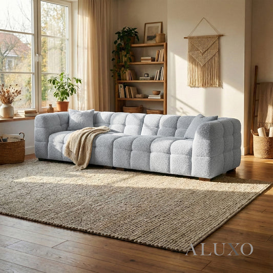 ALUXO® Tribeca Bubble 4 Seater Large Sofa – Pearl Bouclé