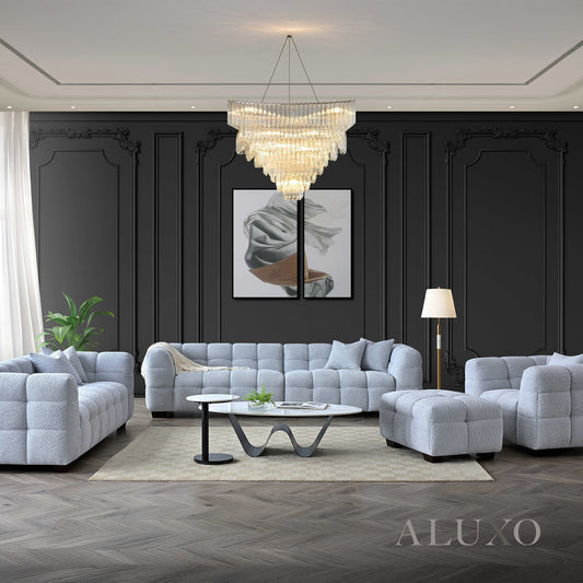 ALUXO® Tribeca Bubble Sofa Collection in Pearl Bouclé – 3/4 Seater Sofa, Armchair & Footstool