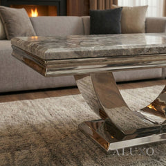Urban 130cm Chrome Coffee Table with Light Grey Marble Top – U Stand Design