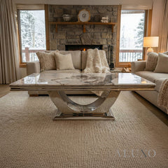 Urban 130cm Chrome Coffee Table with Cream Marble Top – U Stand Design