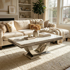 Urban 130cm Chrome Coffee Table with White Marble Top – U Stand Design