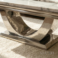 Urban 130cm Chrome Coffee Table with White Marble Top – U Stand Design