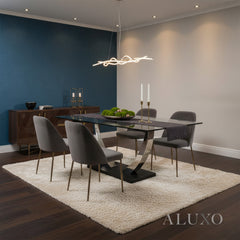 Valdemar 160cm Black Sintered Stone Dining Table with Chrome Pedestal Leg Base