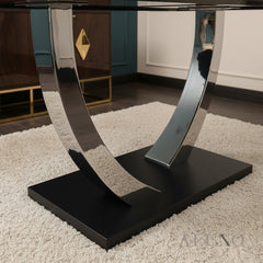 Valdemar 160cm Black Sintered Stone Dining Table with Chrome Pedestal Leg Base