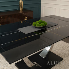 Valdemar 160cm Black Sintered Stone Dining Table with Chrome Pedestal Leg Base