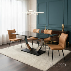 Valdemar 1.6m Black Sintered Stone Dining Set โ Chrome Pedestal Base with 4/6 Folke Tan Leather Chairs