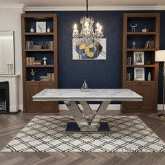 Valeria 180cm Marble Dining Table with Chrome \V Base – 5 Marble Colour Options