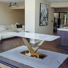 Vittoria 180cm Slimline Sintered Stone Dining Table with V-Shaped Pedestal Base