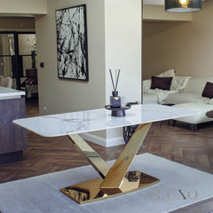 Vittoria 180cm Slimline Sintered Stone Dining Table with V-Shaped Pedestal Base