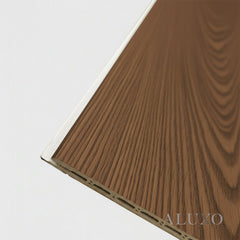 ALUXO® WPC 3D Wave + Flat Wall Panels with 4/10 End Trims Set - Walnut (Dark Oak)