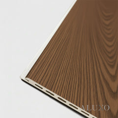 ALUXO® WPC 3D Wave + Flat Wall Panels with 10 End Trims Set - Walnut (Dark Oak)