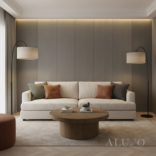 ALUXO® WPC 3D Wave + Flat Wall Panels with 4 End Trims Set - Ash Grey