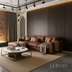 ALUXO® WPC 3D Wave + Flat Wall Panels with 4/10 End Trims Set - Walnut (Dark Oak)