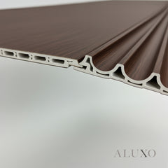 ALUXO® WPC 3D Wave + Flat Wall Panels with 4/10 End Trims Set - Walnut (Dark Oak)