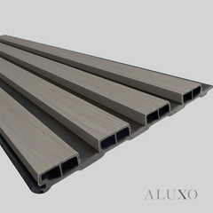 ALUXO® WPC 3D SLAT Wall Panels 235×15.2cm (SET of 14) – Mid Grey