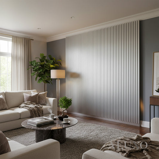 ALUXO® WPC 3D SLAT Wall Panels 235×15.2cm (SET of 14) – Silver Chrome