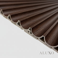 ALUXO® WPC 3D Wave + Flat Wall Panels with 4/10 End Trims Set - Walnut (Dark Oak)