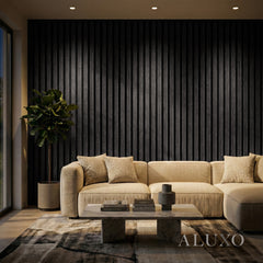 Aluxo Premium 3-Sided Wood Veneer Black Oak WIDE SLAT Wall Panels - 240cm x 30cm (Set Of 2)