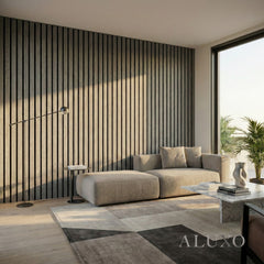 Aluxo Premium 3-Sided Wood Veneer Grey Oak WIDE SLAT Wall Panels - 240cm x 30cm (Set Of 2)