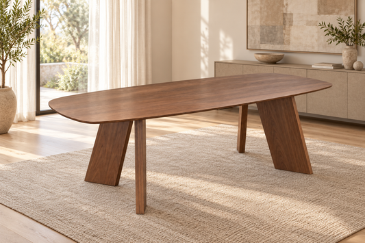 Emma 200cm Boat Shape Walnut Dining Table with Angled Slab Legs