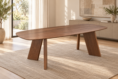 Emma 200cm Boat Shape Walnut Dining Table with Angled Slab Legs