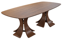 Alice 200cm Boat Shape Walnut Dining Table with Flared Pedestals