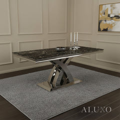 Xena 180cm Marble Dining Table with Chrome Double X Base – White | Light Grey | Cream | Black&Gold