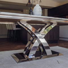 Xena 180cm Marble Dining Table with Chrome Double X Base – 5 Marble Colour Options