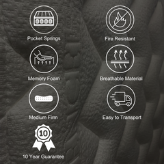 ALUXO® Oasis 2000 Pocket Memory Pillow Top Mattress in a Box | Medium Firm Support