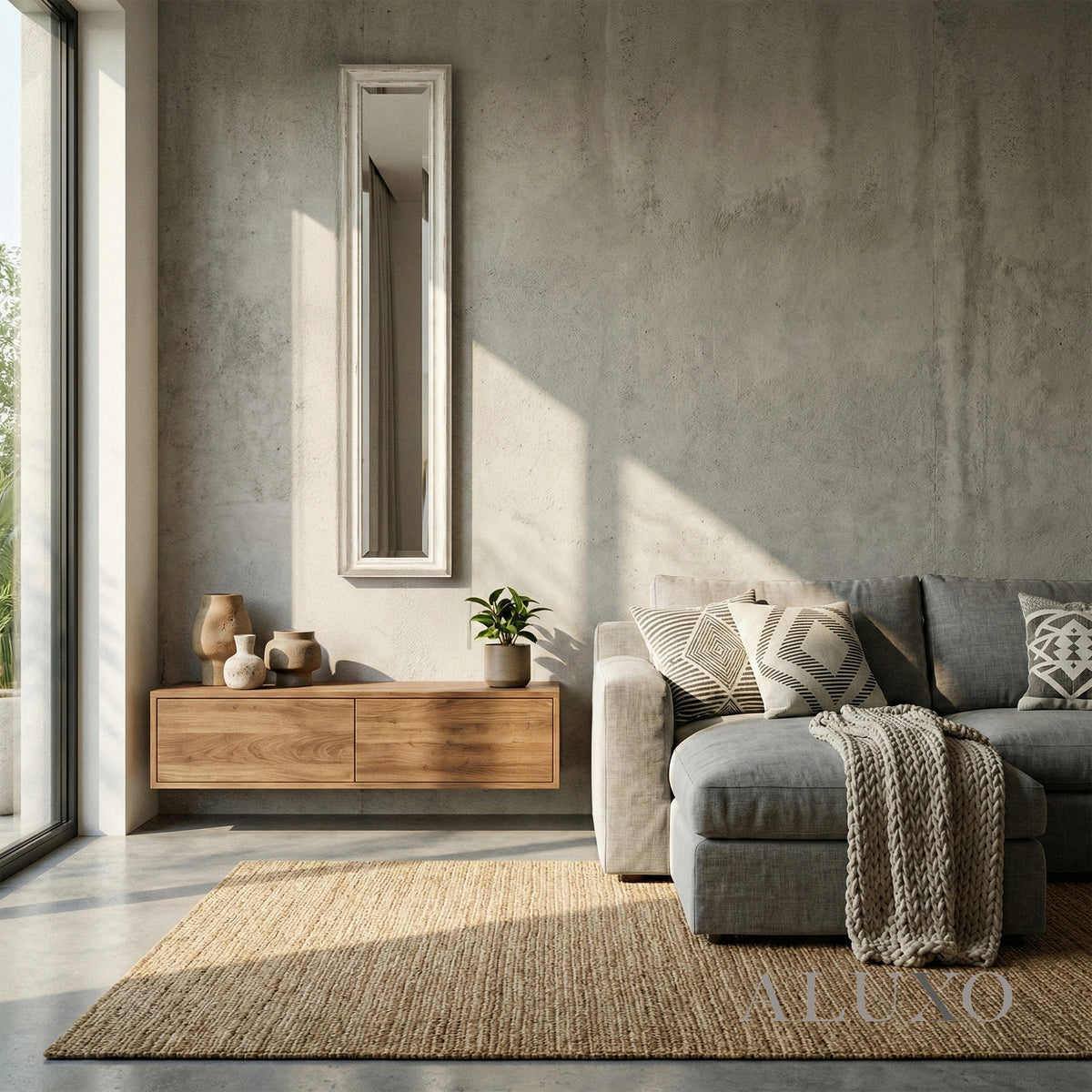 Lumi Antique White Narrow Slim Wall Mirror - 135cm x 19cm
