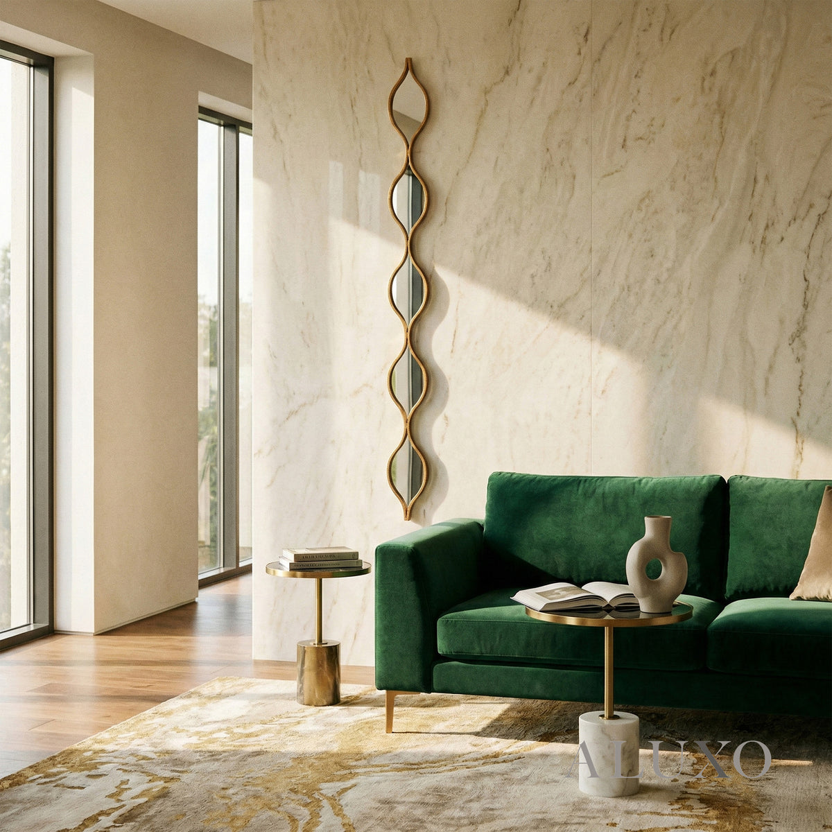 Elden Sculptural Wavy Slim Wall Mirror in Aged Gold - 146cm