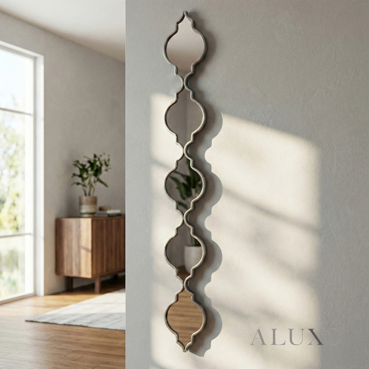 Elden Vertical Quatrefoil Slim Wall Mirror in Silver - 132cm