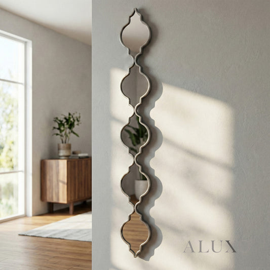 Elden Vertical Quatrefoil Slim Wall Mirror in Silver - 132cm