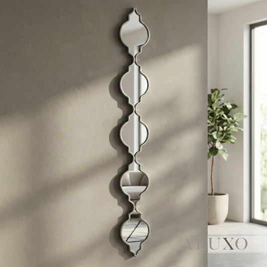 Elden Vertical Quatrefoil Slim Wall Mirror in Silver - 132cm