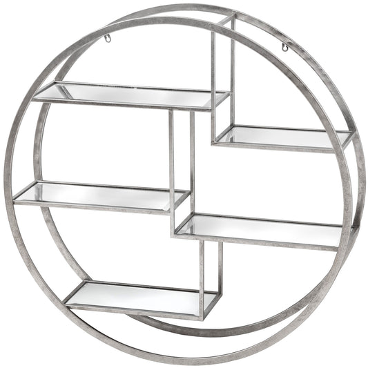 Large Circular Silver Wall Shelf – 92cm Modern Metal Geometric Display with Multi Shelves