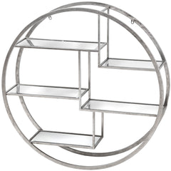 Large Circular Silver Wall Shelf – 92cm Modern Metal Geometric Display with Multi Shelves