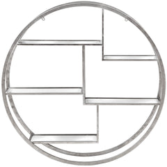 Large Circular Silver Wall Shelf – 92cm Modern Metal Geometric Display with Multi Shelves