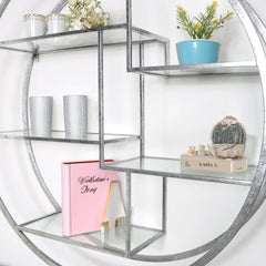 Large Circular Silver Wall Shelf – 92cm Modern Metal Geometric Display with Multi Shelves