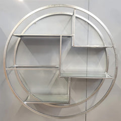 Large Circular Silver Wall Shelf – 92cm Modern Metal Geometric Display with Multi Shelves