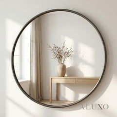Orel Large Circular Statement Wall Mirror in Silver Foil - 125cm